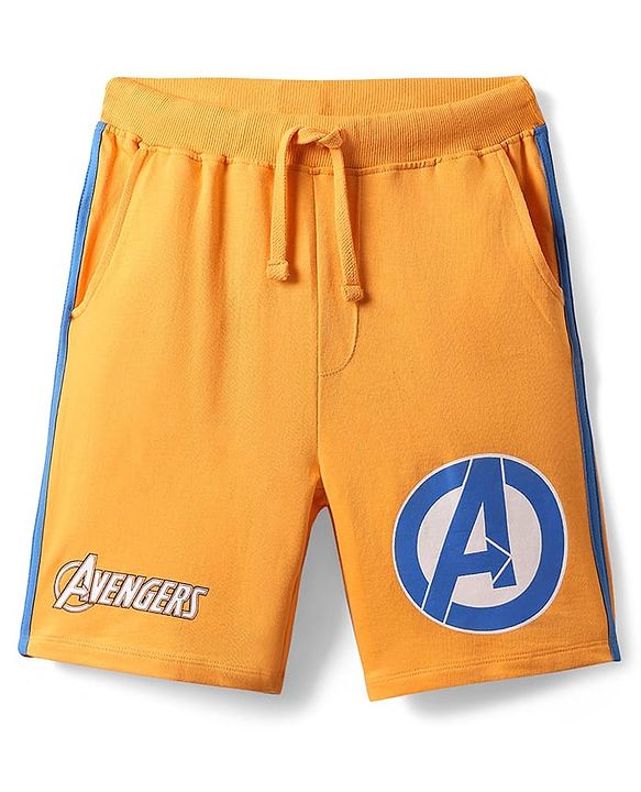 Pine Kids Marvel 100% Cotton Knee Length Shorts With Avengers Graphics & Tape Detailing - Orange