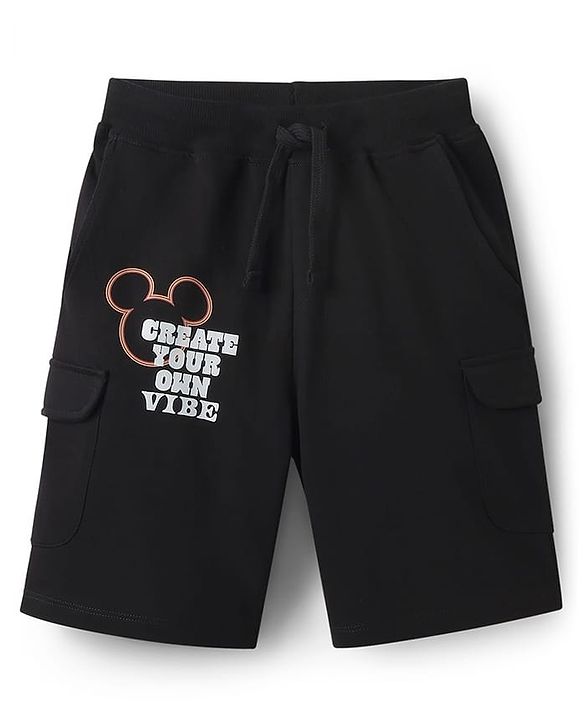 Pine Kids Disney Single Jersey Knit Raglan Drop Shoulder Oversize Half Sleeves T-Shirt & Shorts with Mickey Mouse Graphics with Pocket Detailing - Yellow