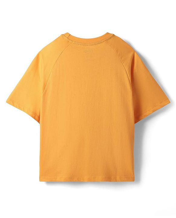 Pine Kids Disney Single Jersey Knit Raglan Drop Shoulder Oversize Half Sleeves T-Shirt & Shorts with Mickey Mouse Graphics with Pocket Detailing - Yellow