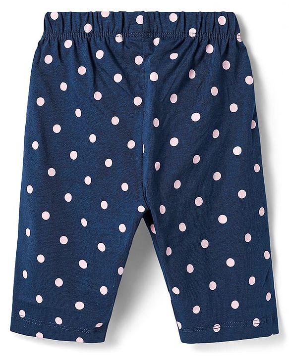 Babyhug Cotton Knit Half Sleeves Capri Night Suit with Floral & Polka Dots Print - Pink & Navy Blue