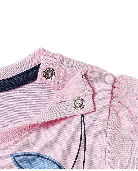 Babyhug Cotton Knit Half Sleeves Capri Night Suit with Floral & Polka Dots Print - Pink & Navy Blue