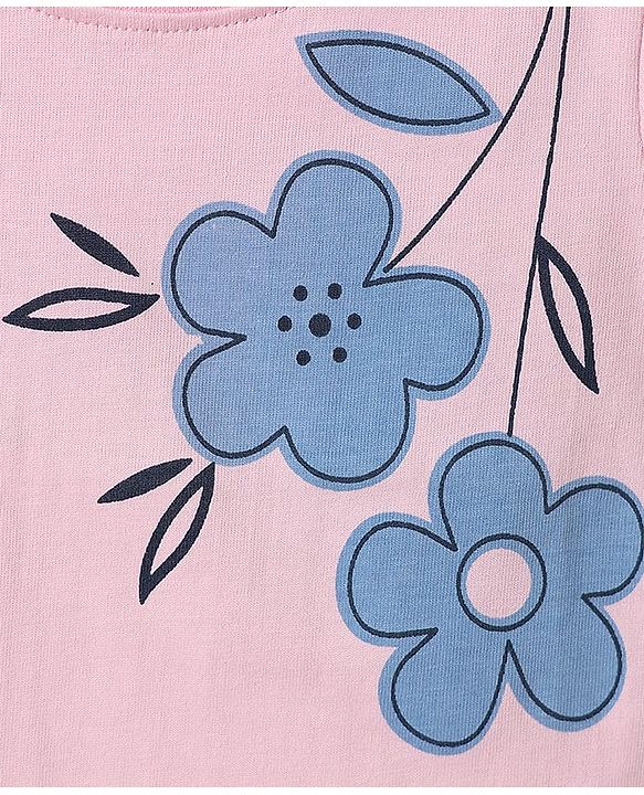Babyhug Cotton Knit Half Sleeves Capri Night Suit with Floral & Polka Dots Print - Pink & Navy Blue