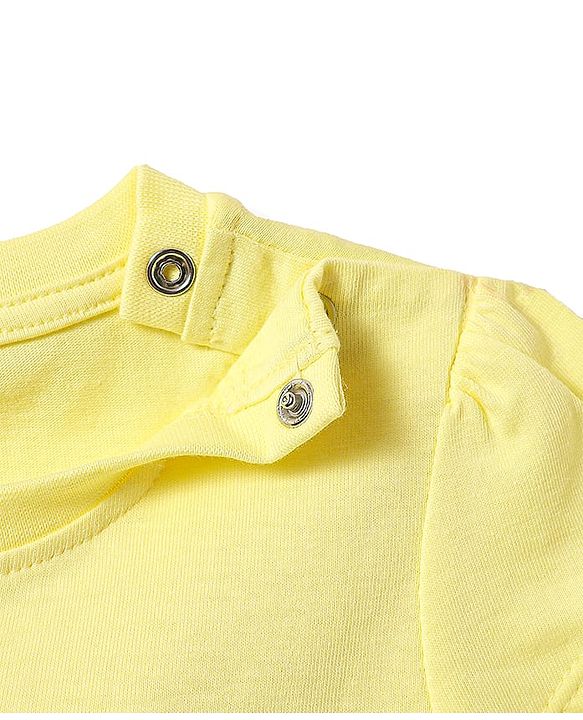 Babyhug Cotton Knit Half Sleeves Capri Night Suit with Kitty & Polka Dots Print - Yellow & Dark Pink