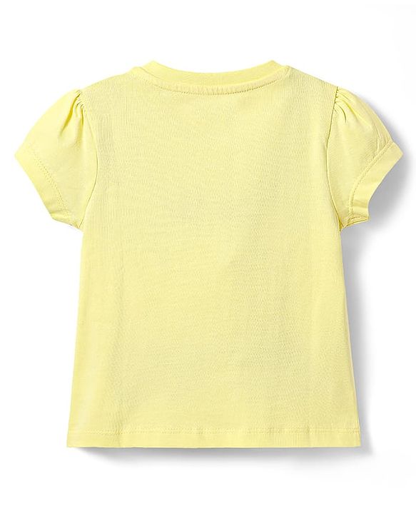 Babyhug Cotton Knit Half Sleeves Capri Night Suit with Kitty & Polka Dots Print - Yellow & Dark Pink