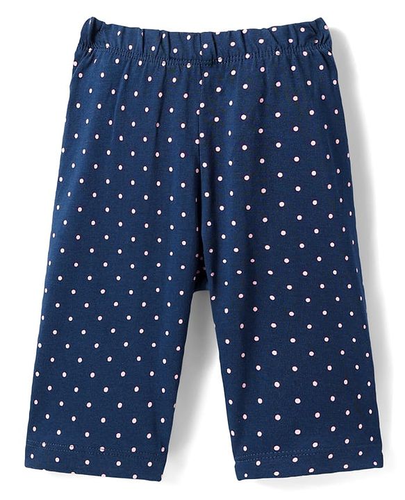 Babyhug Cotton Knit Half Sleeves Capri Night Suit With Polka Dots & Love Text Print - Mint & Pink