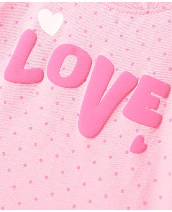 Babyhug Cotton Knit Half Sleeves Capri Night Suit With Polka Dots & Love Text Print - Mint & Pink