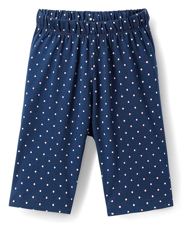 Babyhug Cotton Knit Half Sleeves Capri Night Suit With Polka Dots & Love Text Print - Mint & Pink