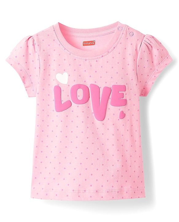 Babyhug Cotton Knit Half Sleeves Capri Night Suit With Polka Dots & Love Text Print - Mint & Pink