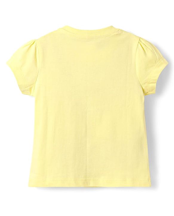 Babyhug Cotton Knit Half Sleeves Capri Night Suit with Butterfly & Smile Text Print - Yellow & Dark Pink