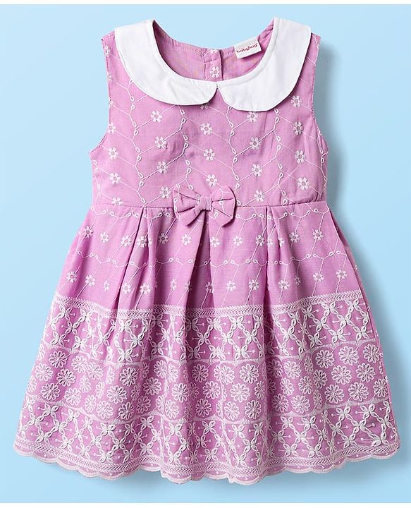 Babyhug Cotton Knit Sleeveless Frock With Embroidery & Headband - Lilac