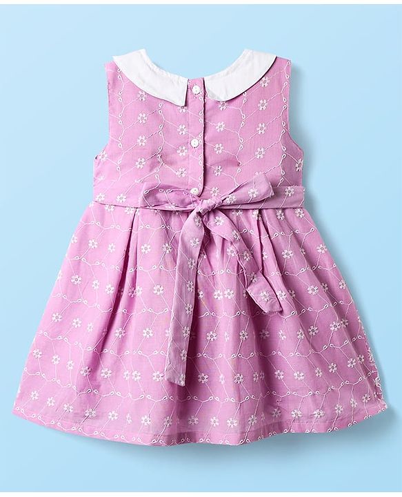 Babyhug Cotton Knit Sleeveless Frock With Embroidery & Headband - Lilac