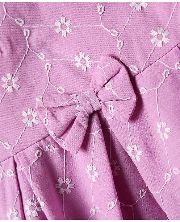 Babyhug Cotton Knit Sleeveless Frock With Embroidery & Headband - Lilac