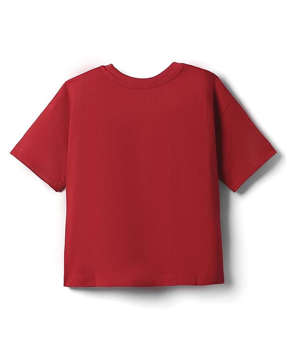 Pine Kids Cotton Knit Drop Shoulder Half Sleeves T-Shirt With Palm Spring Text Print - Dark Pink