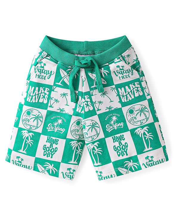 Babyhug Single Jersey Knit Half Sleeves Co-ords T-Shirt & Shorts Set with Beach Theme Print - Light Green