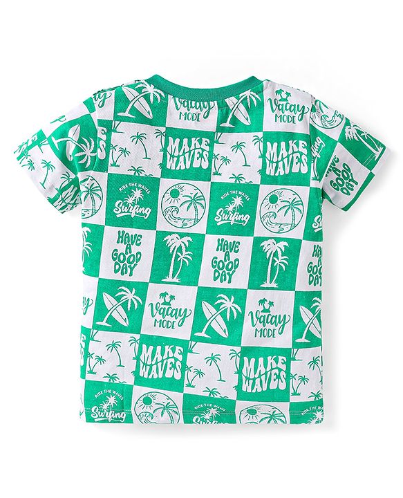 Babyhug Single Jersey Knit Half Sleeves Co-ords T-Shirt & Shorts Set with Beach Theme Print - Light Green
