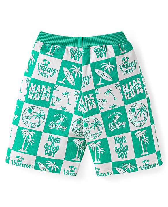 Babyhug Single Jersey Knit Half Sleeves Co-ords T-Shirt & Shorts Set with Beach Theme Print - Light Green