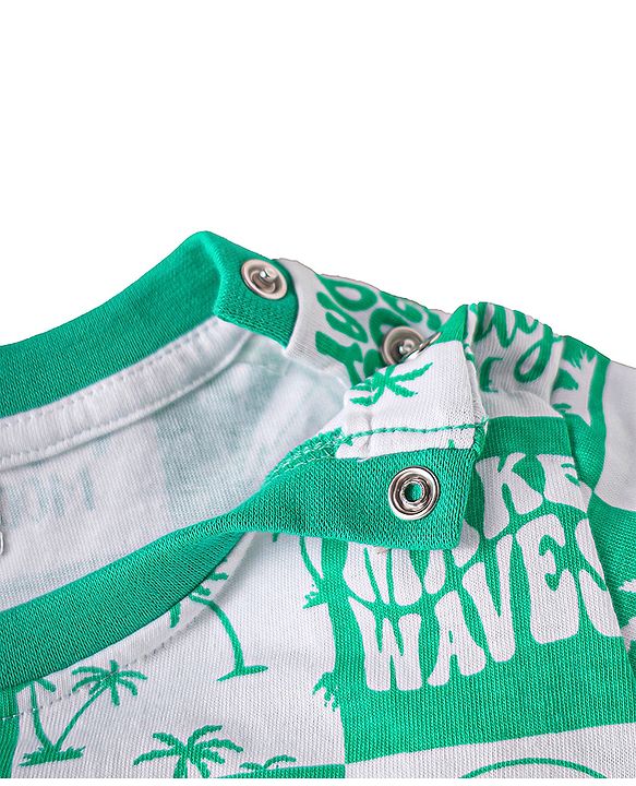 Babyhug Single Jersey Knit Half Sleeves Co-ords T-Shirt & Shorts Set with Beach Theme Print - Light Green