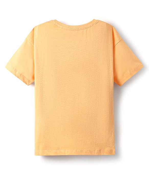 Pine Kids Cotton Knit Half Drop Shoulder Sleeves T-Shirt with Text Print - Orange