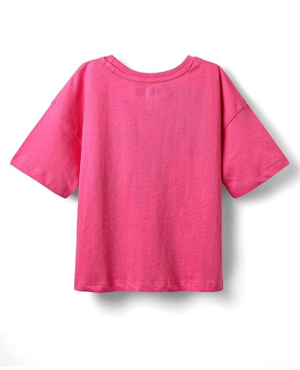 Pine Kids Cotton Knit Half Sleeves Drop Shoulder T-Shirt with You Got This Text Print - Pink