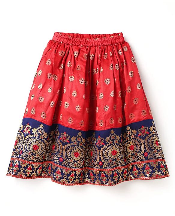 Babyhug Woven Half Sleeves Choli Lehenga Set & Dupatta With Sequin Floral Embroidery & Lace Detailing - Red