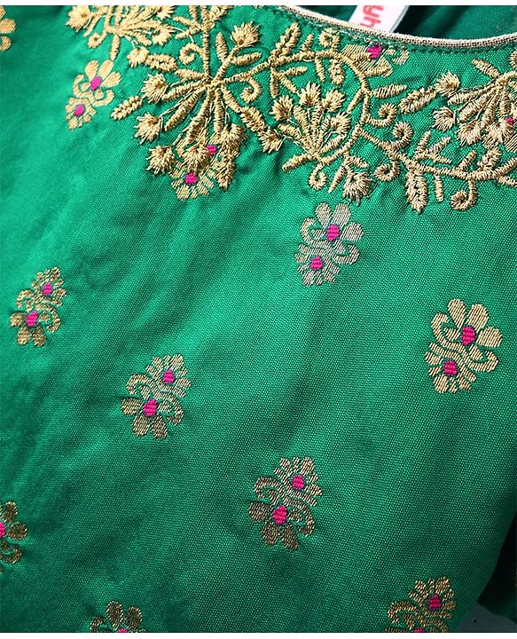 Babyhug Woven Half Sleeves Choli Lehenga Set & Sequinned Dupatta With Floral Embroidery & Lace Detailing - Fuchsia