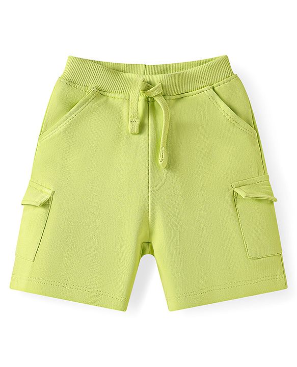 Babyhug Single Jersey Knit Raglan Sleeves T-Shirt & Shorts with Kangaroo Pockets - Light Green