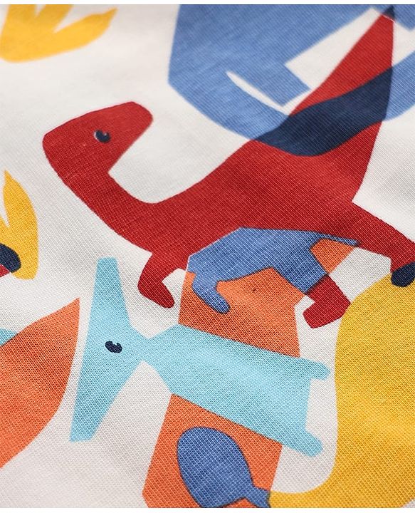 Babyhug Single Jersey Knit Dino Printed T-Shirt & Shorts Set - White & Red