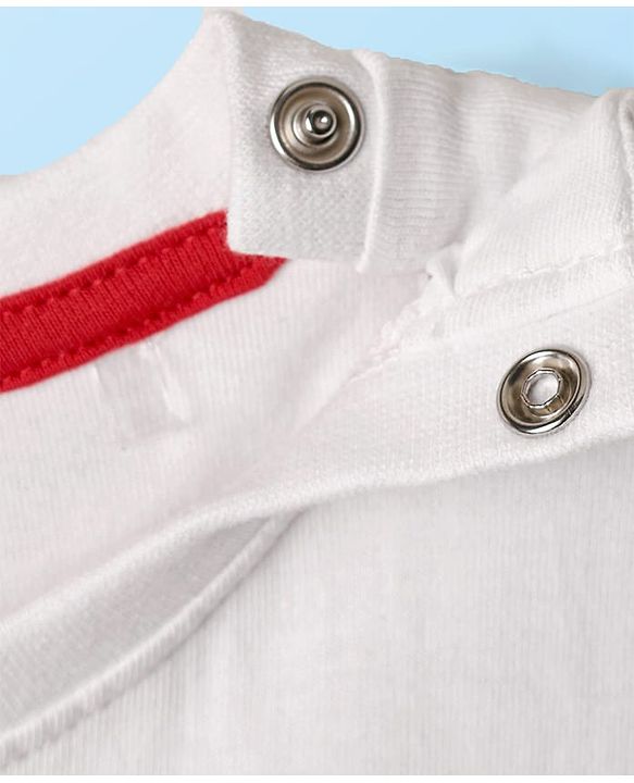 Babyhug Single Jersey Knit Half Sleeves Printed T-Shirt & Striped Shorts Set - White & Red