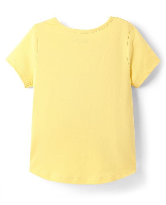 Pine Kids Cotton Knit Half Sleeves Capri Night Suit with Text Print - Yellow & Pink