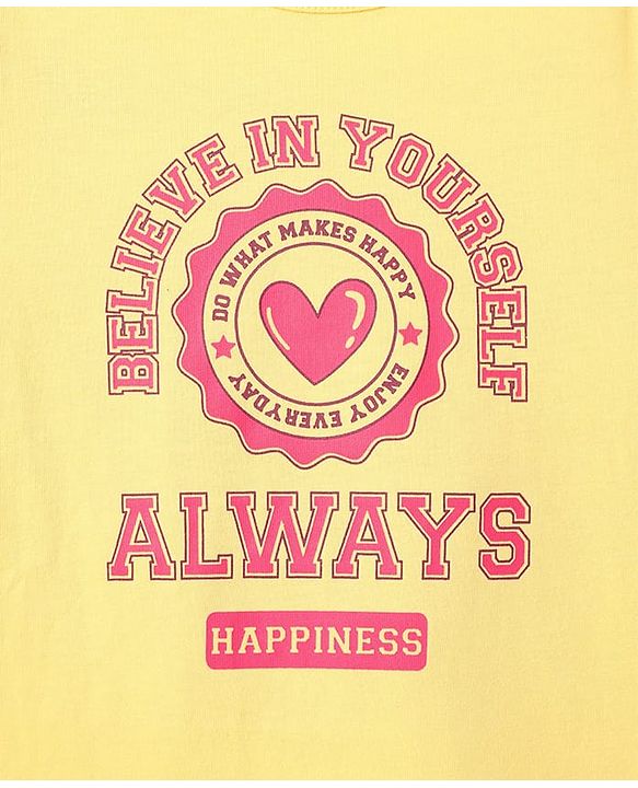 Pine Kids Cotton Knit Half Sleeves Capri Night Suit with Text Print - Yellow & Pink