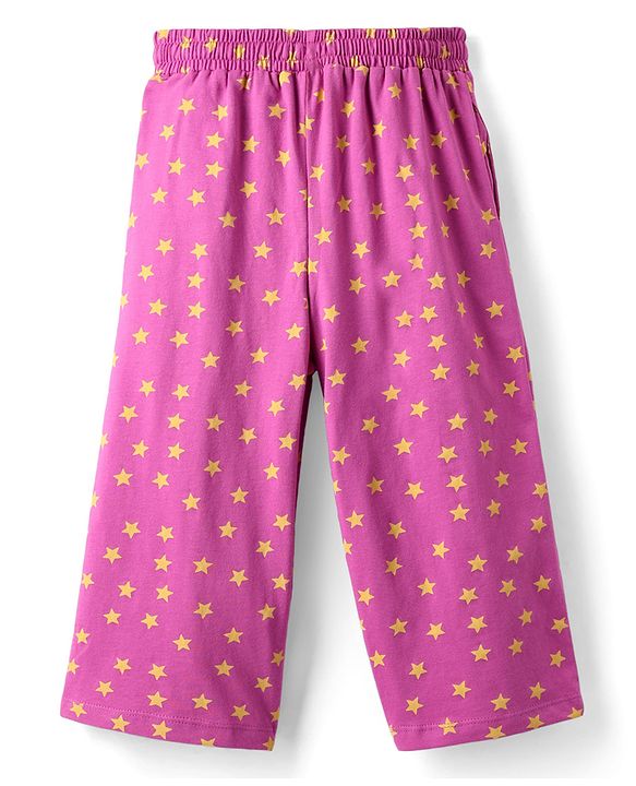 Pine Kids Cotton Knit Half Sleeves Capri Night Suit With Awesome & Star Print - Light Yellow