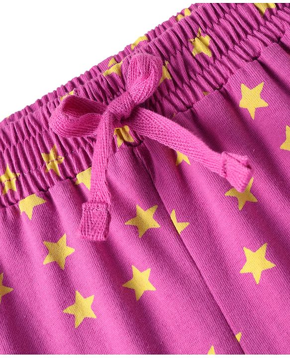 Pine Kids Cotton Knit Half Sleeves Capri Night Suit With Awesome & Star Print - Light Yellow