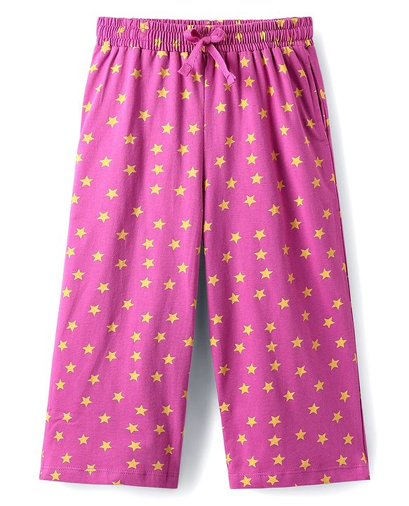 Pine Kids Cotton Knit Half Sleeves Capri Night Suit With Awesome & Star Print - Light Yellow