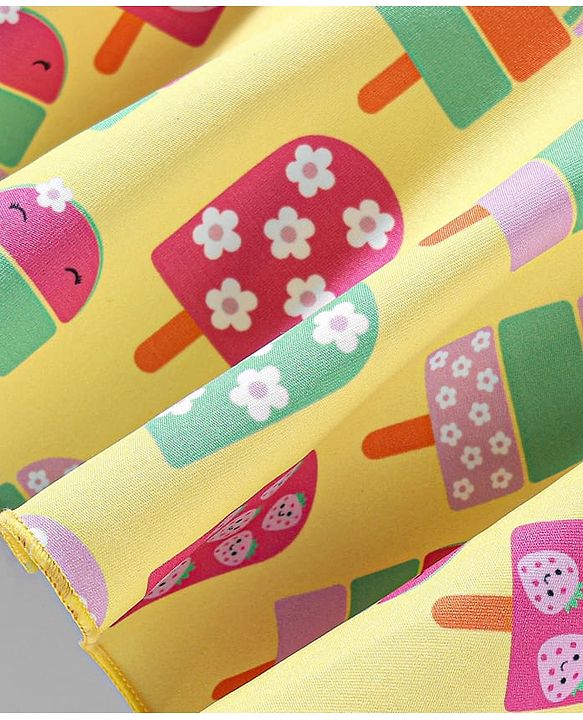 Babyhug Water Repellant Sleeveless Frock Swimsuit With Popsicle Print - Yellow