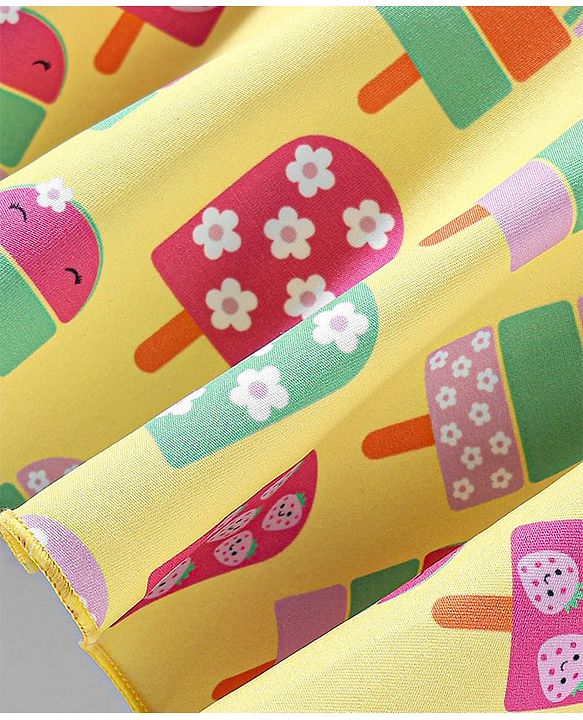 Babyhug Water Repellant Sleeveless Frock Swimsuit With Popsicle Print - Yellow