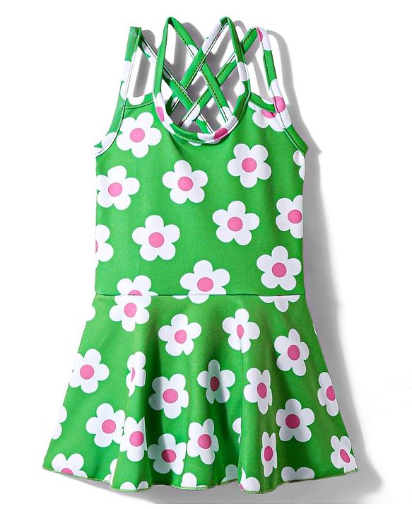 Babyhug Water Repellant Frock Swimsuit With Floral Print - Green