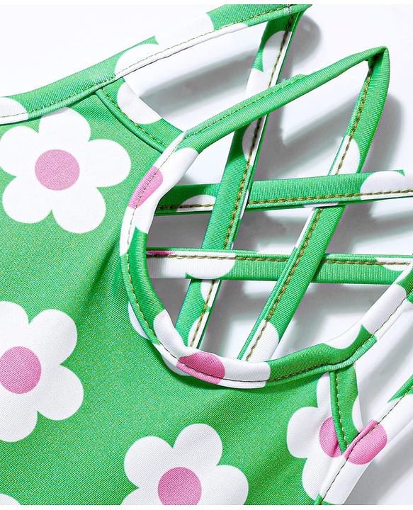 Babyhug Water Repellant Frock Swimsuit With Floral Print - Green