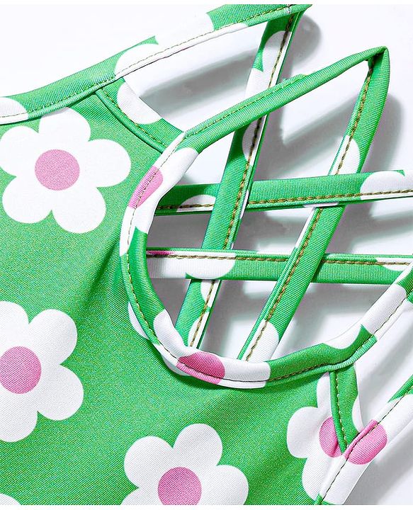Babyhug Water Repellant Frock Swimsuit With Floral Print - Green