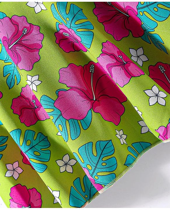 Babyhug Water Repellant Frock Swimsuit With Floral Print - Green