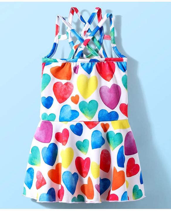 Babyhug Water Repellant Sleeveless Swimsuit With Heart Print - White
