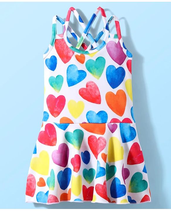 Babyhug Water Repellant Sleeveless Swimsuit With Heart Print - White