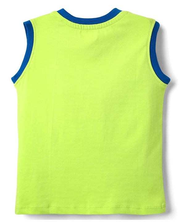 Babyhug Single Jersey Knit Sleeveless Tank T-Shirt & Shorts Set With Text Print - Lime Green & Blue