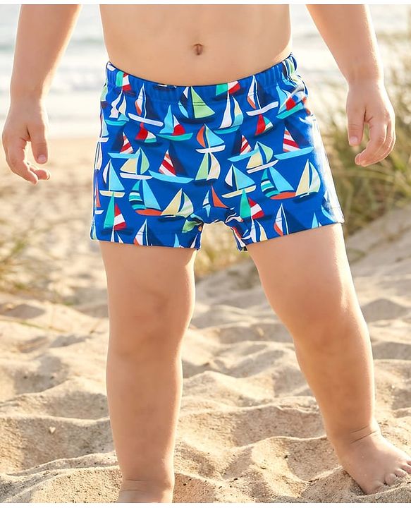 Babyhug Above Knee Length Water Repellent Swimming Trunk with Nautical Theme - Blue