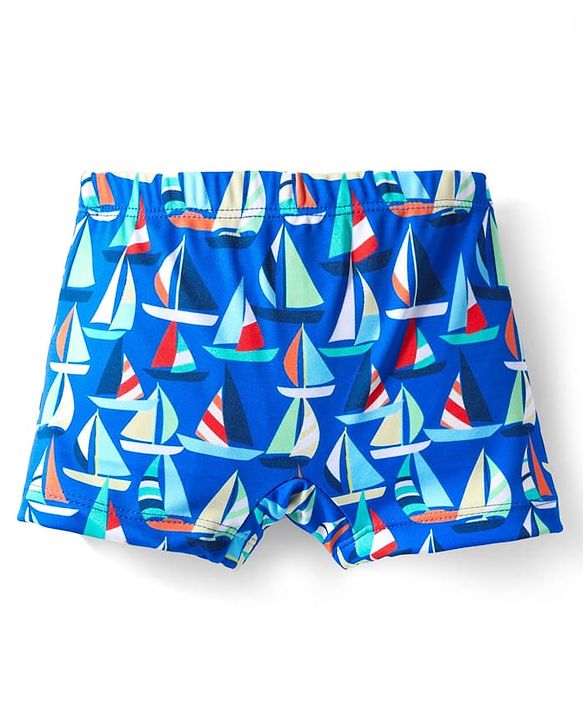 Babyhug Above Knee Length Water Repellent Swimming Trunk with Nautical Theme - Blue