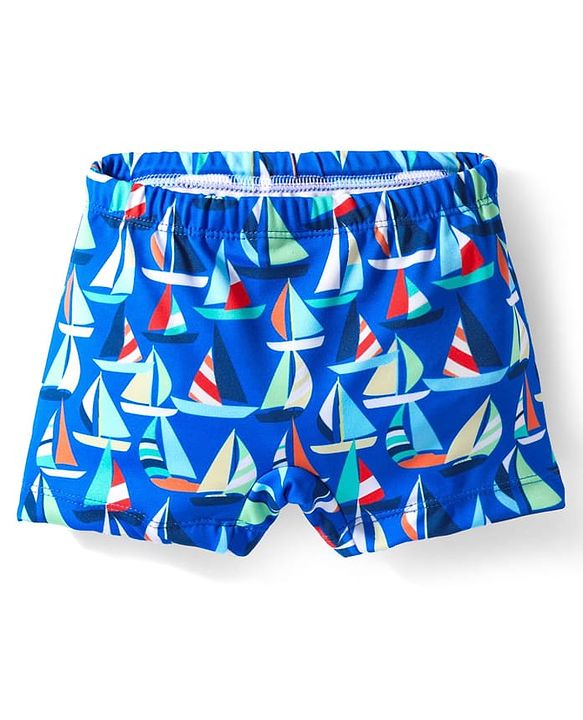 Babyhug Above Knee Length Water Repellent Swimming Trunk with Nautical Theme - Blue