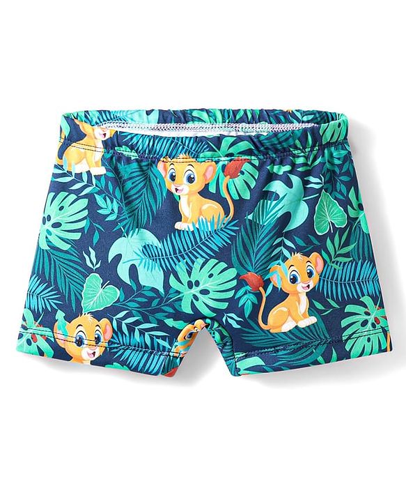 Babyhug Above Knee Length Water Repellant Swimming Trunk With Lion & Leaves Print - Green