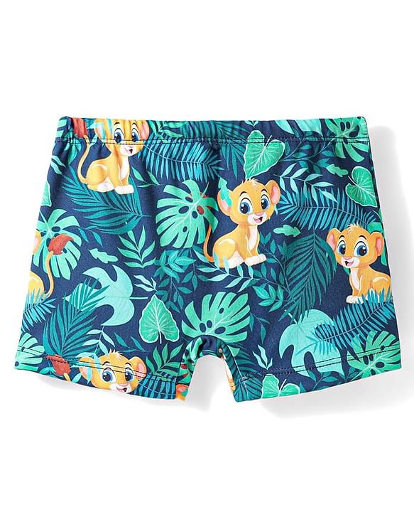 Babyhug Above Knee Length Water Repellant Swimming Trunk With Lion & Leaves Print - Green