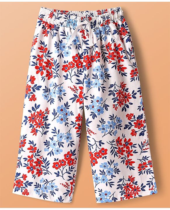 Pine Kids Cotton Knit Half Sleeves Co-ords Capri Night Suit with Floral Print - White