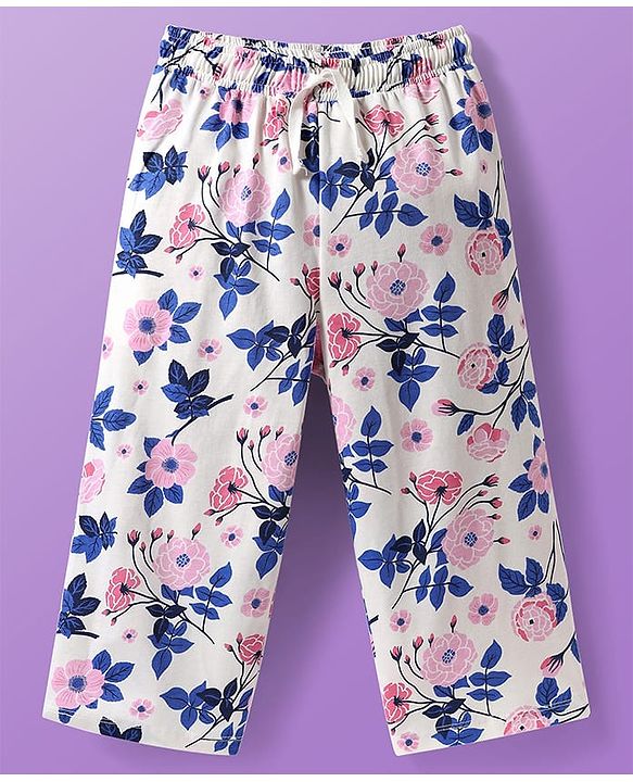 Pine Kids Cotton Knit Half Sleeves  Capri Night Suit With Floral Print - White