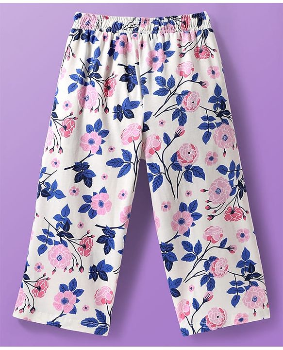 Pine Kids Cotton Knit Half Sleeves  Capri Night Suit With Floral Print - White